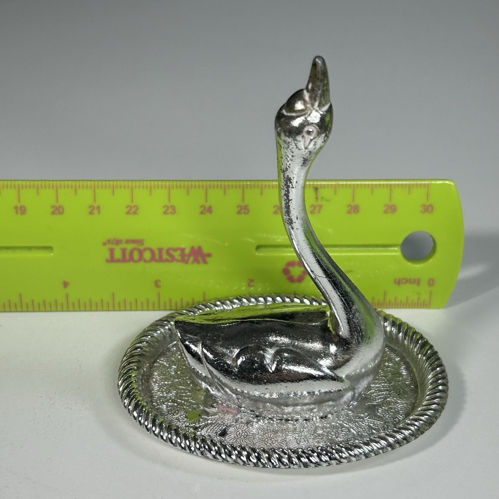 Vintage Swan Silver Plated Ring Holder Trinket Tray Hong Kong READ - Picture 10 of 10